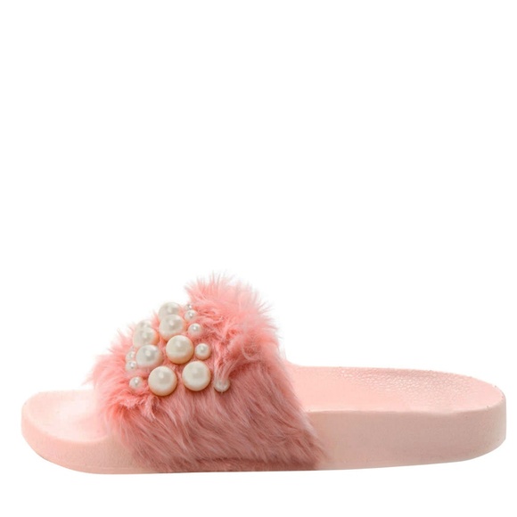 Open Toe Pearl Embellished Flat Sandal Slippers - Picture 3 of 5